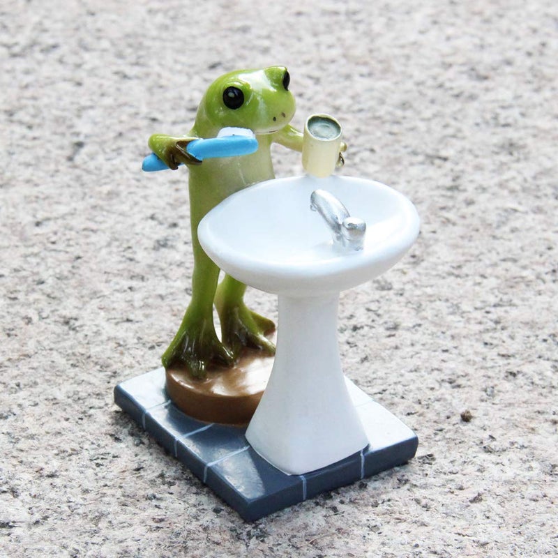Tfro & Cile Frog Garden Statue Decor Miniature Animal Figurine Outdoor Fairy Brushing Teeth Sculpture for Bathroom - 3.3 Inch Height - Image 5
